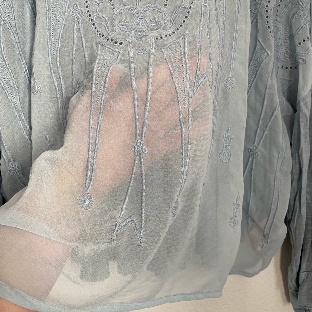 SOLD Free People • Sheer Blue Embroidered Eyelet Blouse - Picture 11 of 16